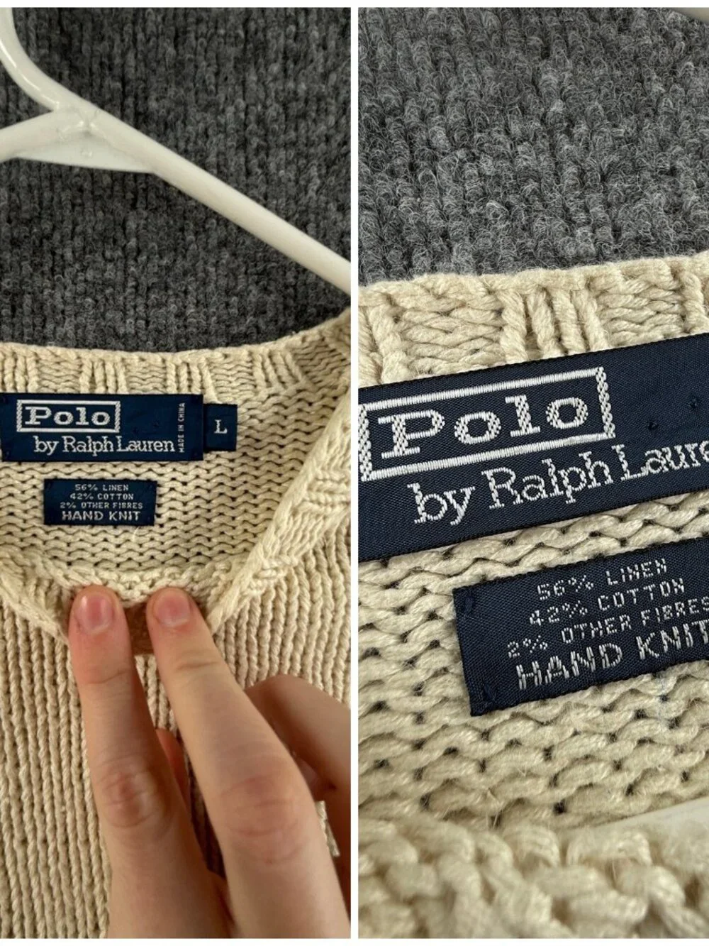 VTG Polo Ralph Lauren Hand Knit Dog RL01 2001 Linen Blend Graphic Large Ivory